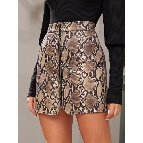 MBM Unlimited Dresses & Skirts - Brown Snakeskin Ring Zipper High Waist Mini Skirt